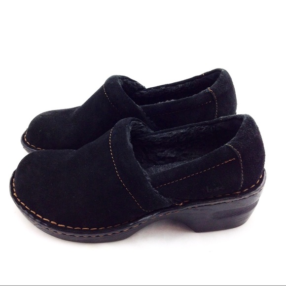 black suede clogs